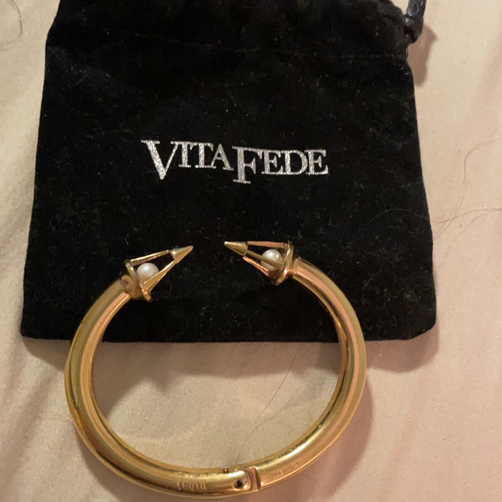 Gold Vermeil Open Bangle With Pearl Insert